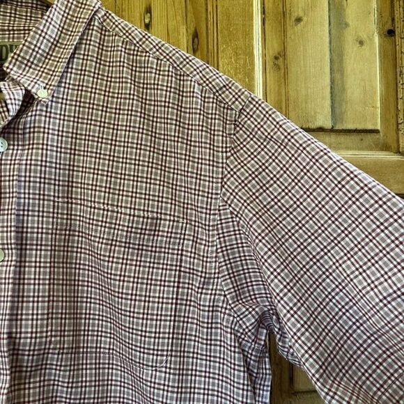 Duluth Trading Company Medium Red White Button Front Shirt Short Sleeve - Picture 2 of 8